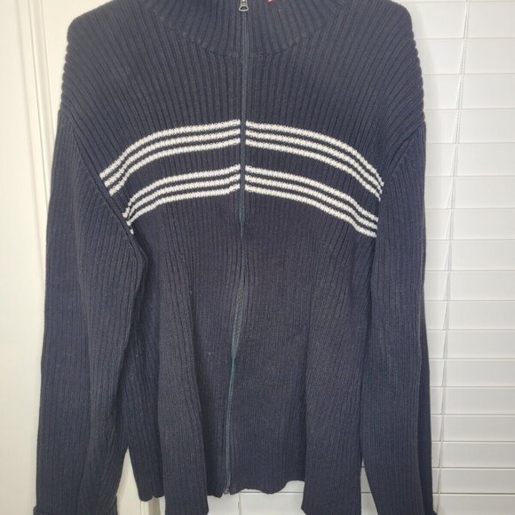 Polo Ralph Lauren Other - VTG Polo Jeans Company Ralph Lauren Cardigan sweater Zip Blk Stripe 2XL Flag
